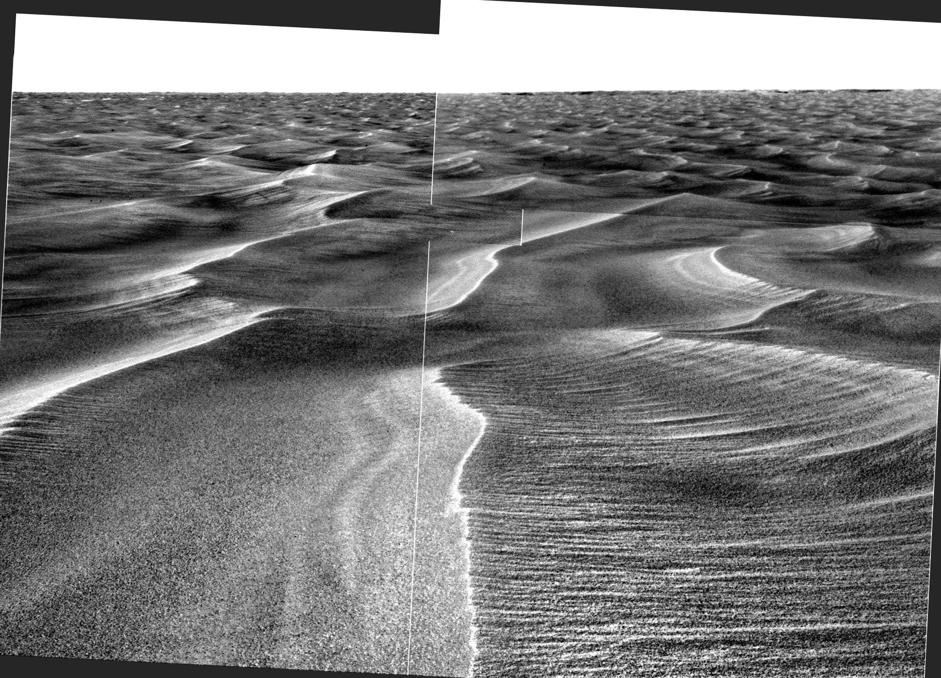 El paisaje desolado de dunas de arena en el que Oppy se quedó atascado