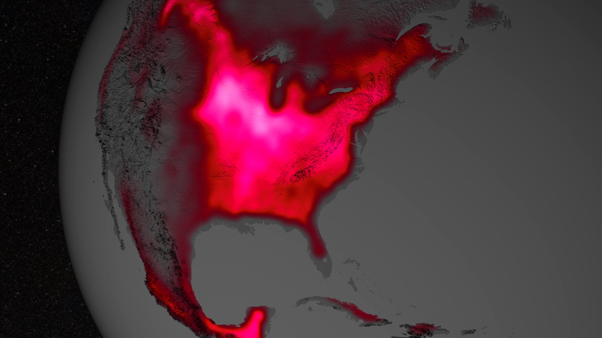 Una visualización de los datos recogidos relacionados con la fluorescencia de las plantas en la zona del medio oeste en Estados Unidos desde 2007 a 2011.