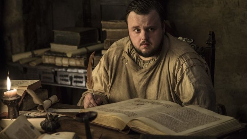 Sam después de darse cuenta de la multa que le espera por entregar con retraso los libros.