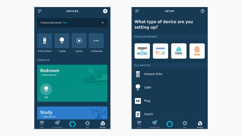 Alexa funciona con una larga y creciente lista de dispositivos inteligentes para el hogar, y conectarlos es muy fácil. Captura: Gizmodo