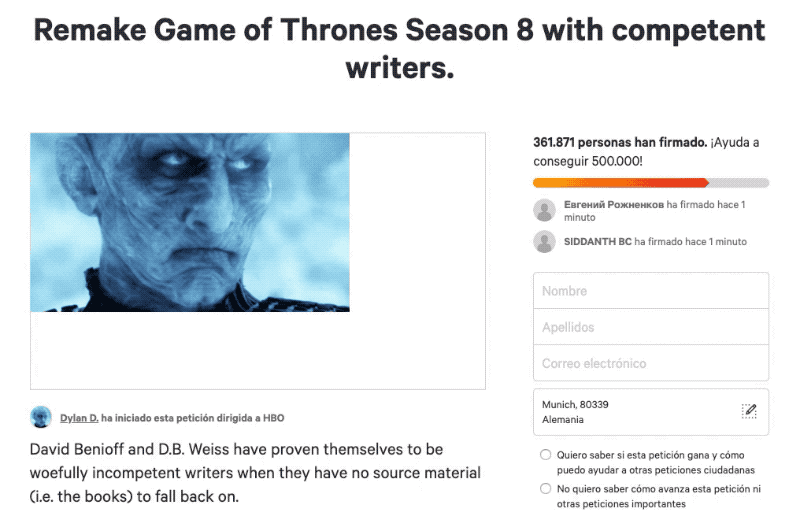 Esto es un GIF en tiempo real. Mirad el contador de firmas...