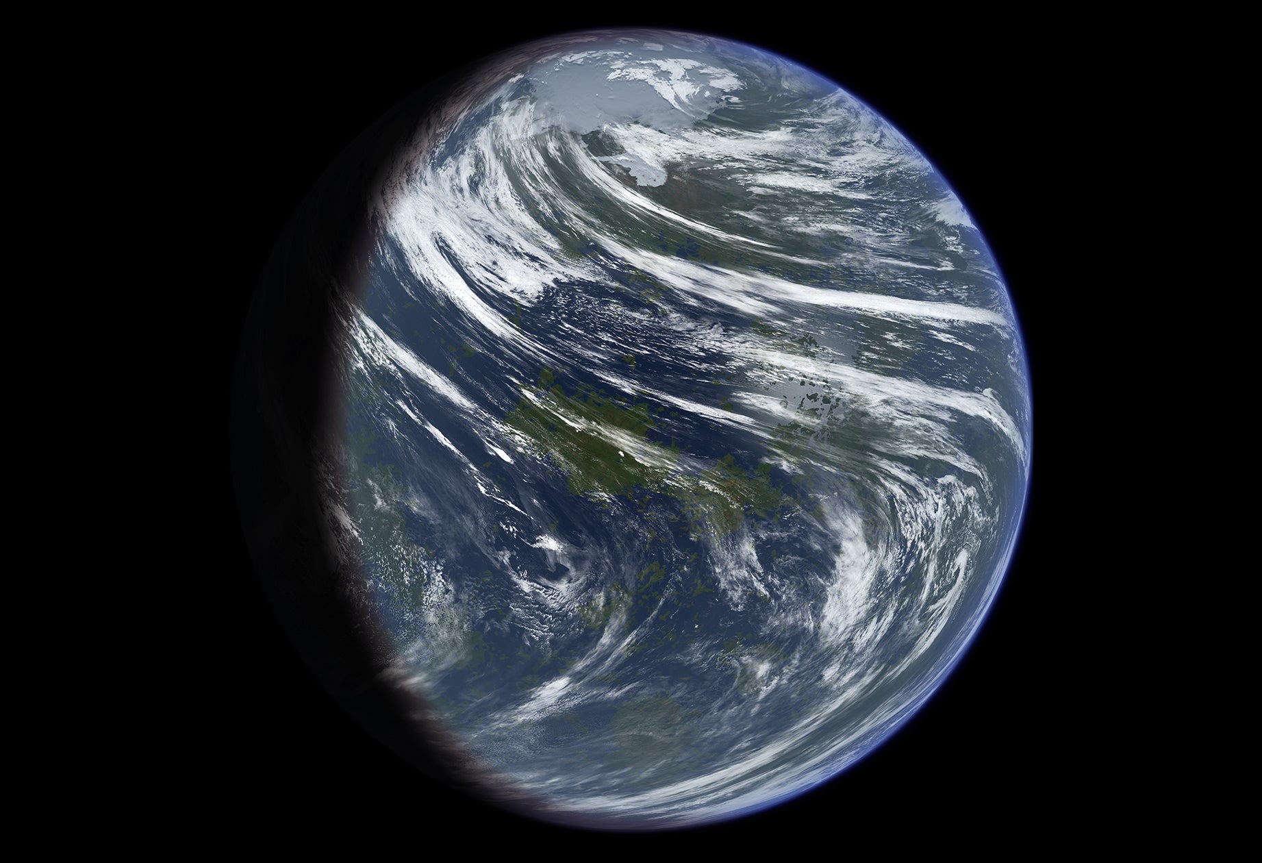 Interpretación artística de cómo sería Venus si su rotación permitiera un proceso de terraformación.