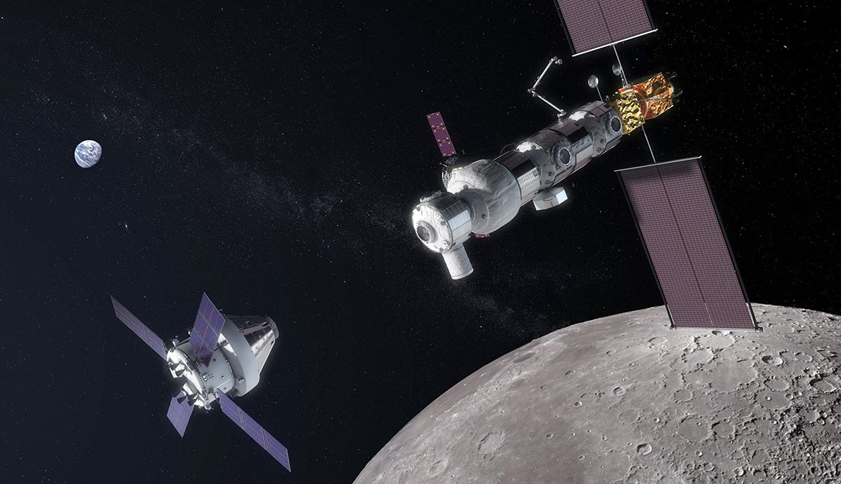 Concepto artístico de la Orion, aproximándose a Gateway