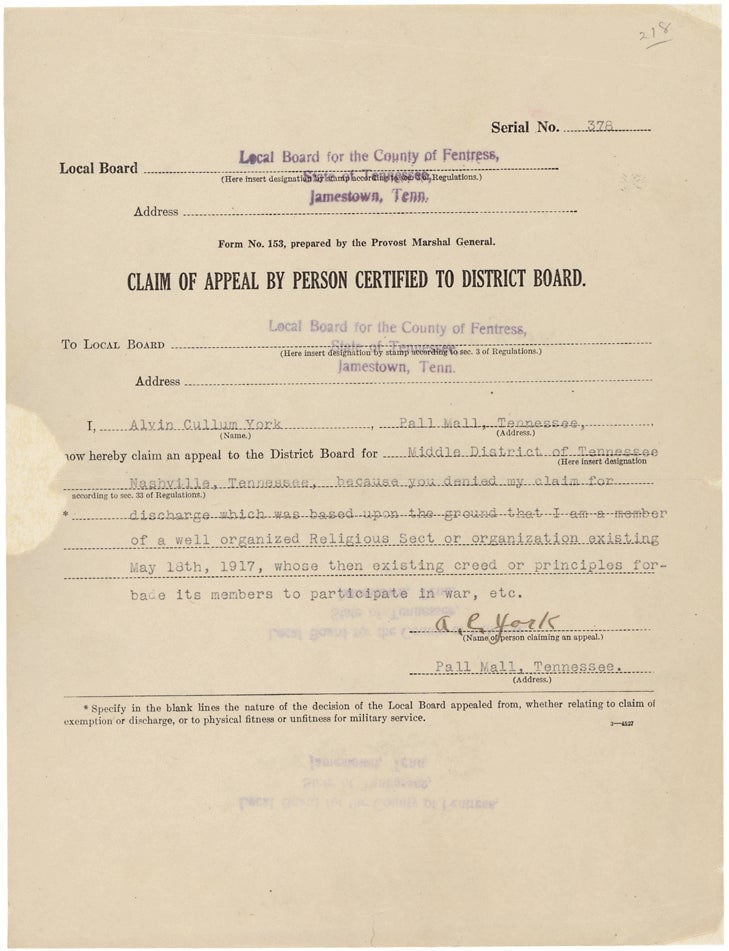 Image: Objeción de conciencia de Alvin en 1917