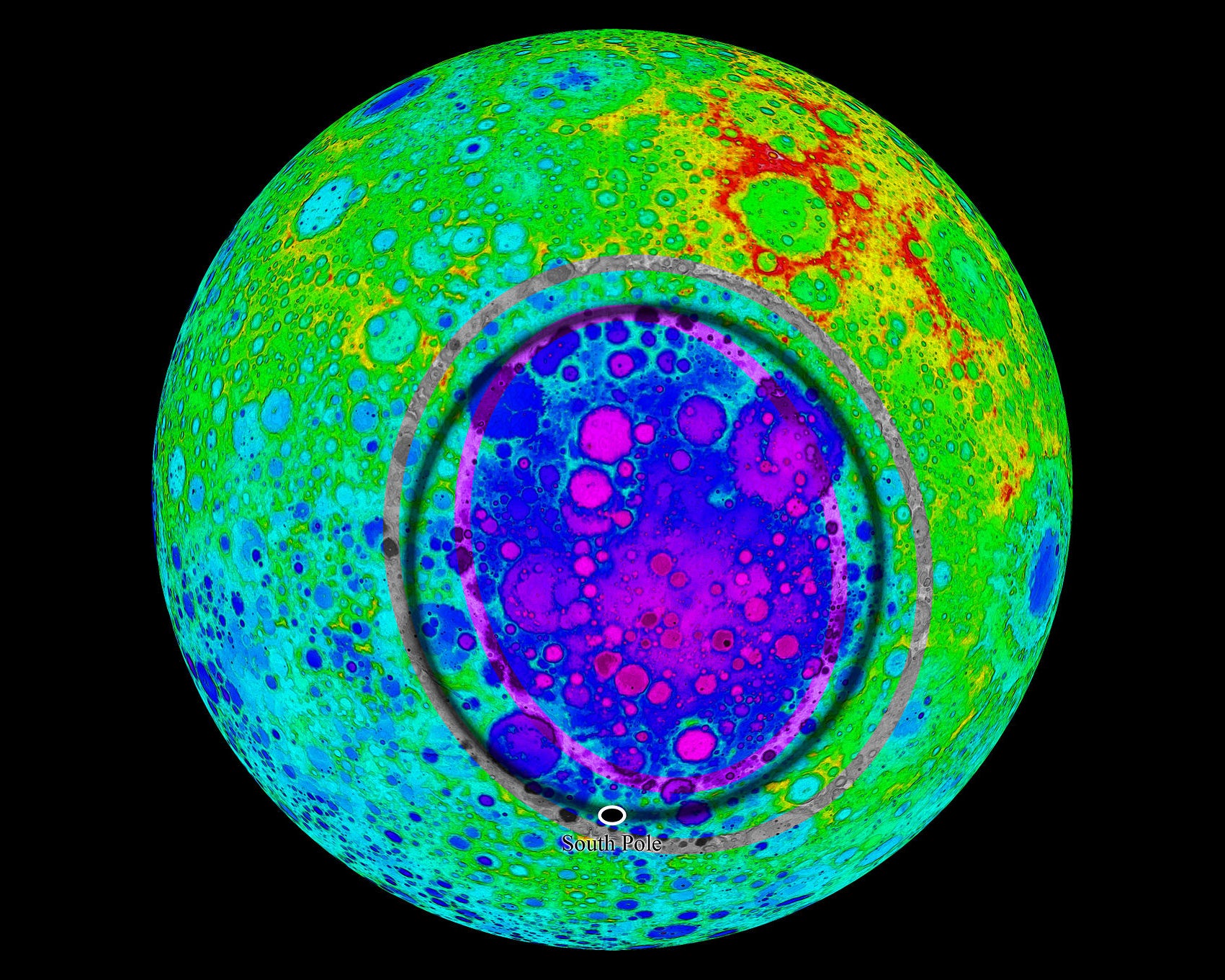 Mapa de la Cuenca Aitken elaborado con datos de la misión JAXA