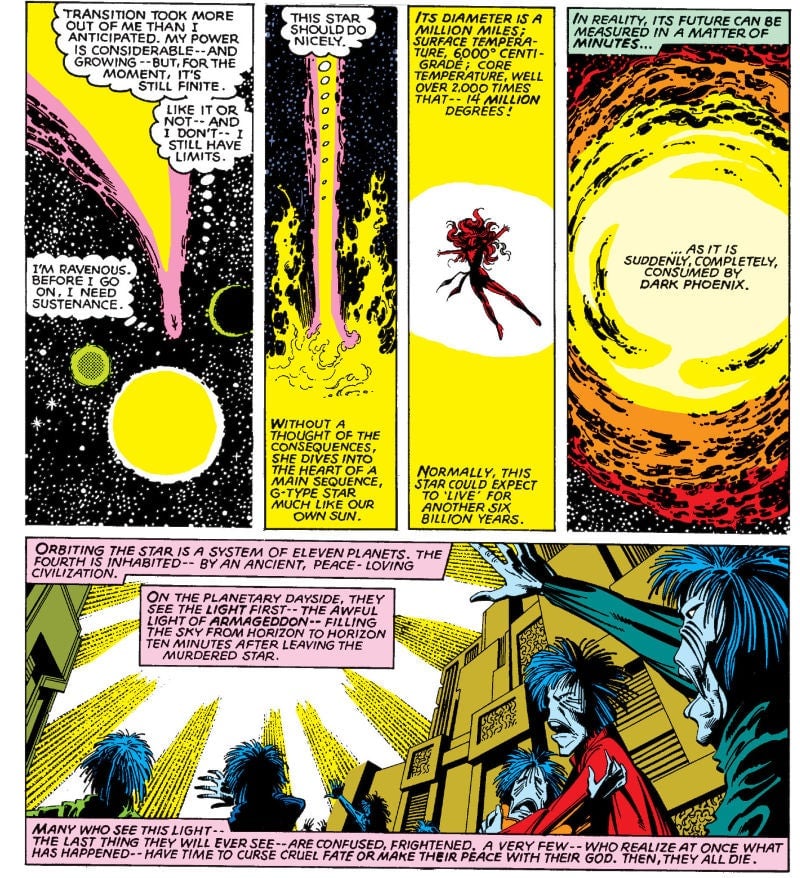 El genocidio de Jean Grey en los cómics.