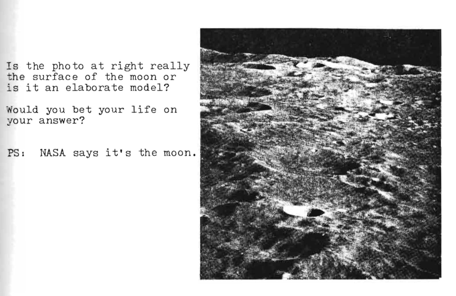 Screenshot: Foto y leyenda en el libro de 1974 de Bill Kaysing