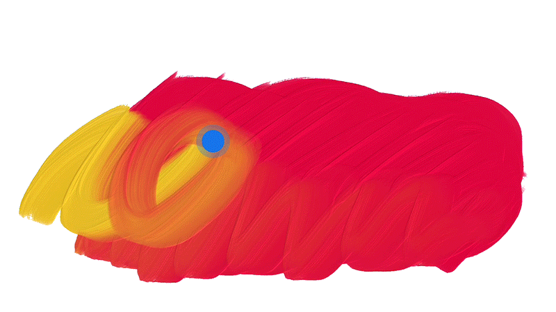 Los pinceles de Adobe Fresco se comportan como pinceles reales, mezclando los colores con las capas de debajo. GIF: Andrew Liszewski (Gizmodo)