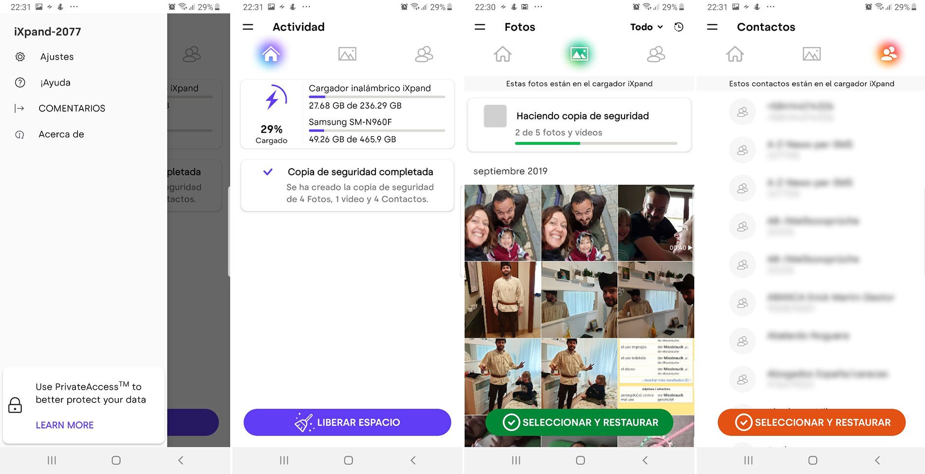 Capturas de pantalla de la aplicación iXpand