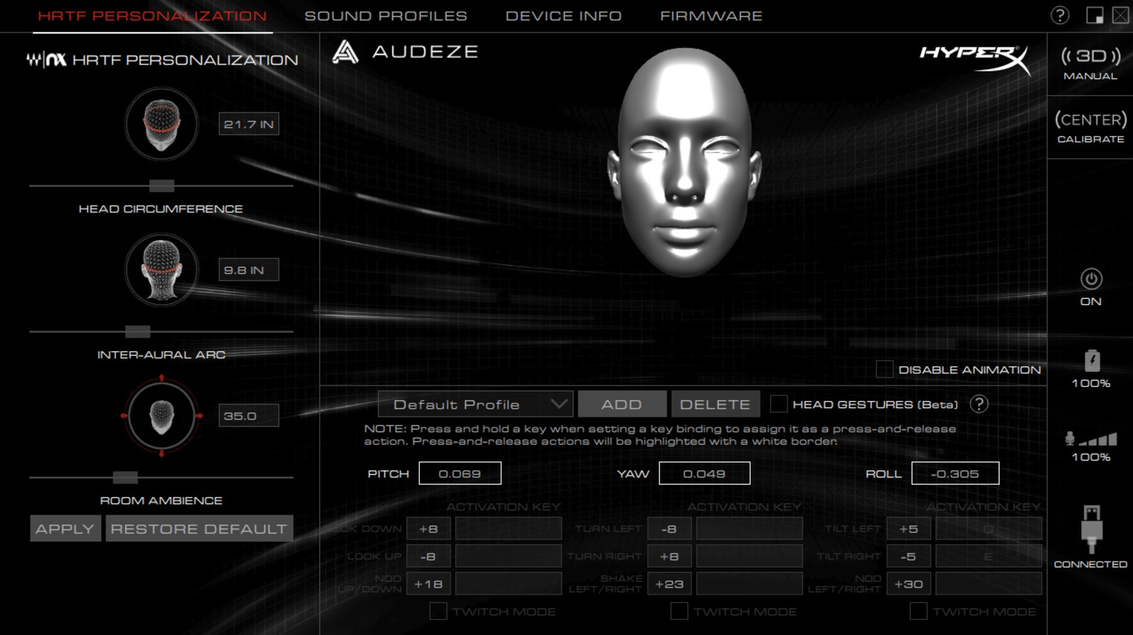La aplicación muestra los movimientos de tu cabeza en 3D para que puedas ajustar el sonido.