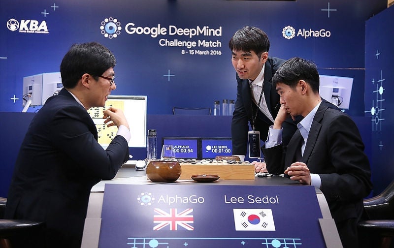 Image: El jugador profesional de Corea del Sur, Lee Se-Dol, revisa el partido con otros jugadores profesionales de Go después del cuarto partido contra el programa de inteligencia artificial de Google, AlphaGo, durante el Google DeepMind Challenge Match el 13 de marzo de 2016 en Seúl, Corea del Sur