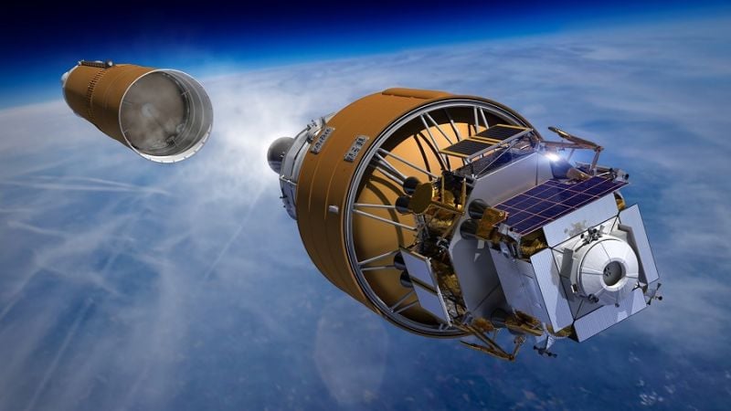 Imagen conceptual del módulo de Boeing después de ser lanzado por el cohete SLS. Imagen: Boeing