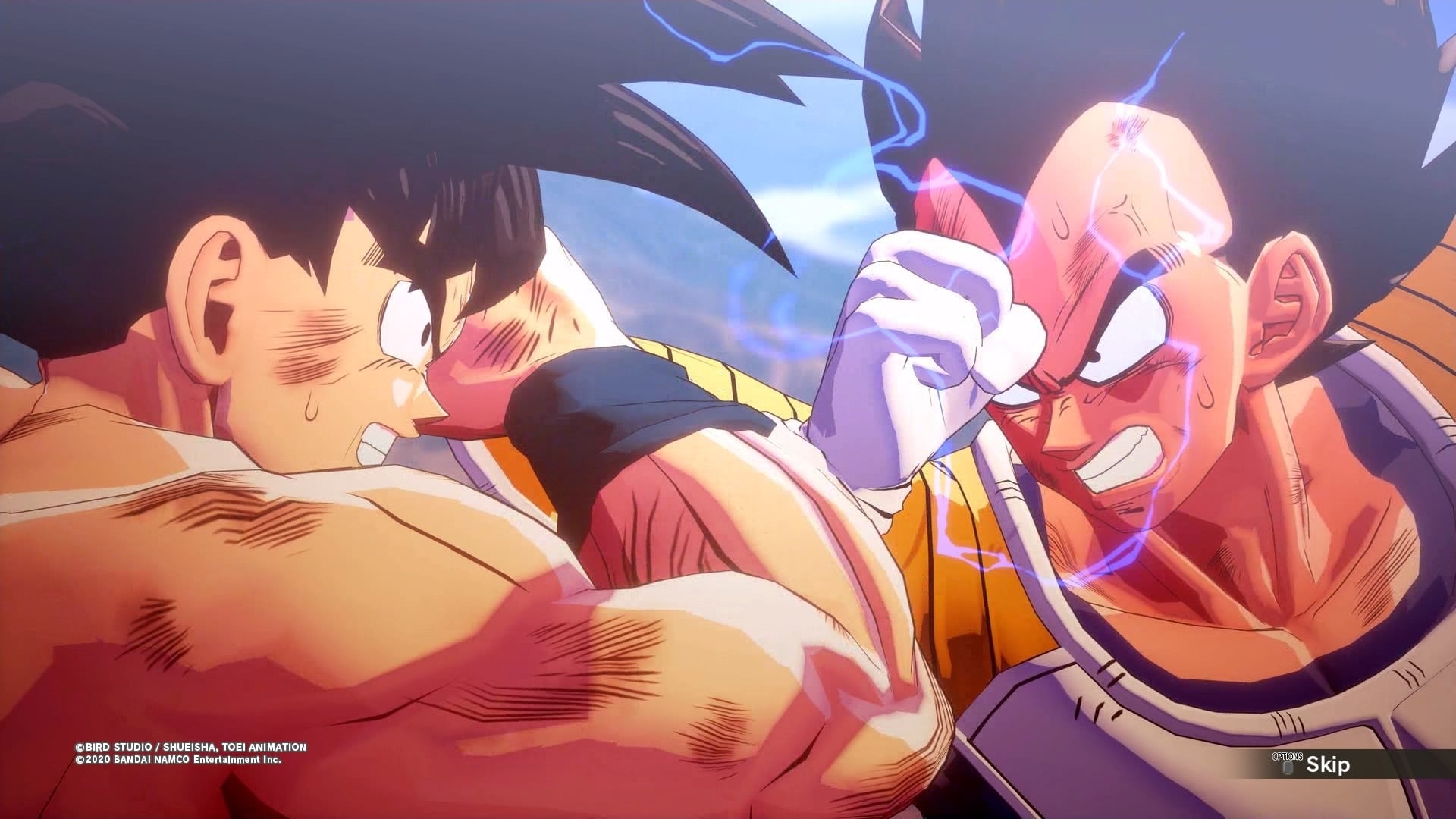 La batalla entre Goku y Vegeta en la saga de los Saiyan.