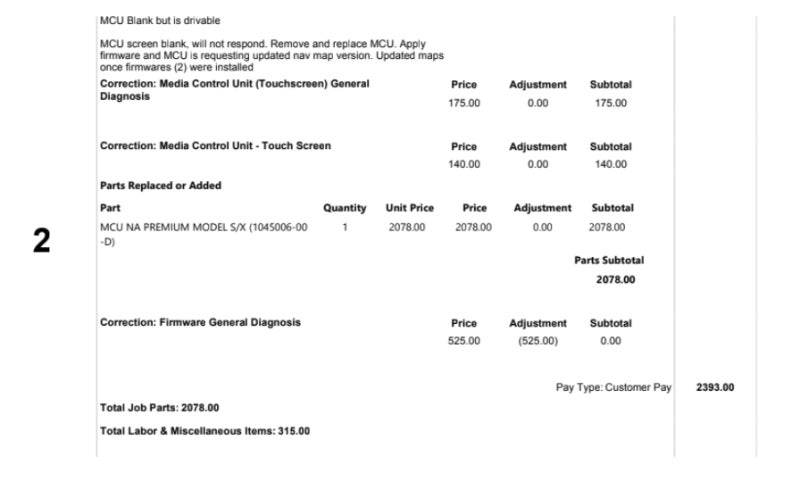 La factura por cambiar la pantalla táctil del coche.