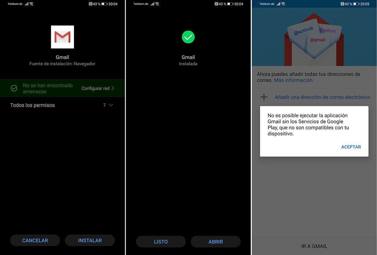 Esto es lo que pasa si intentas instalar una app de Google a pelo en el Huawei Mate 30 Pro.