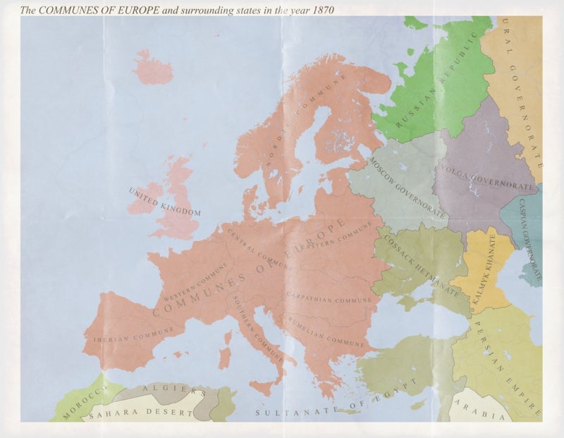 Image: Las comunas de Europa, 1870: tras la espantosa ejecución pública de Napoleón II, los campesinos de Europa se rebelan y recurren a una sociedad agraria jeffersoniana.