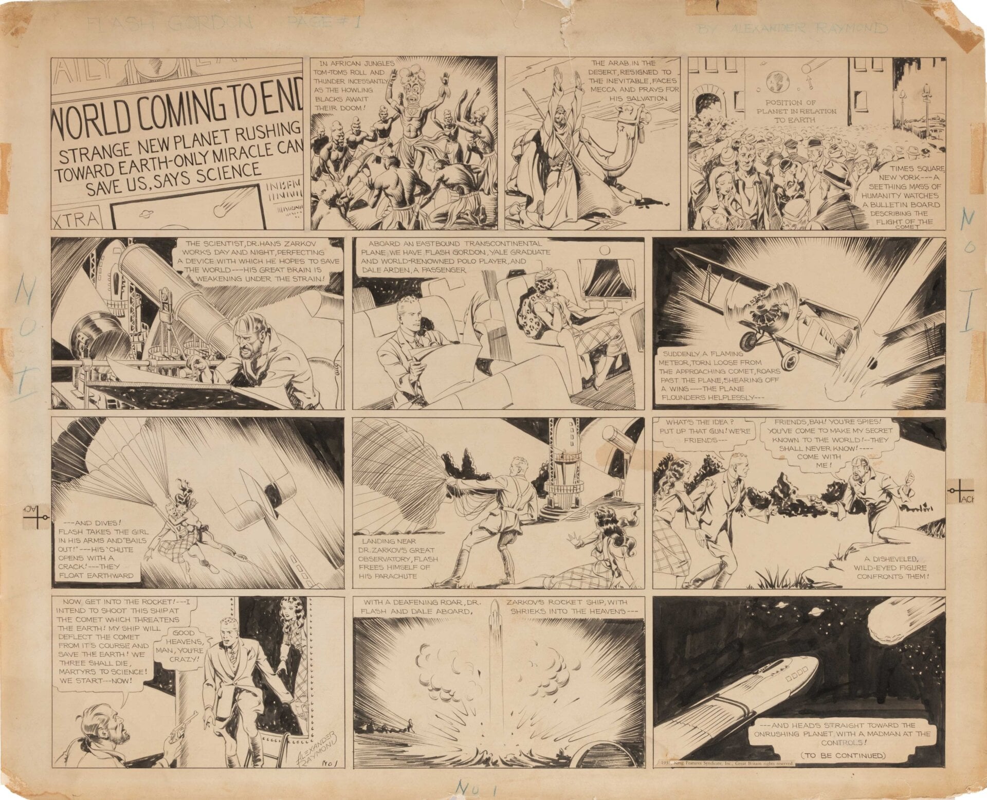 Esta es la primera aparición de Flash Gordon el 7 de enero de 1934.