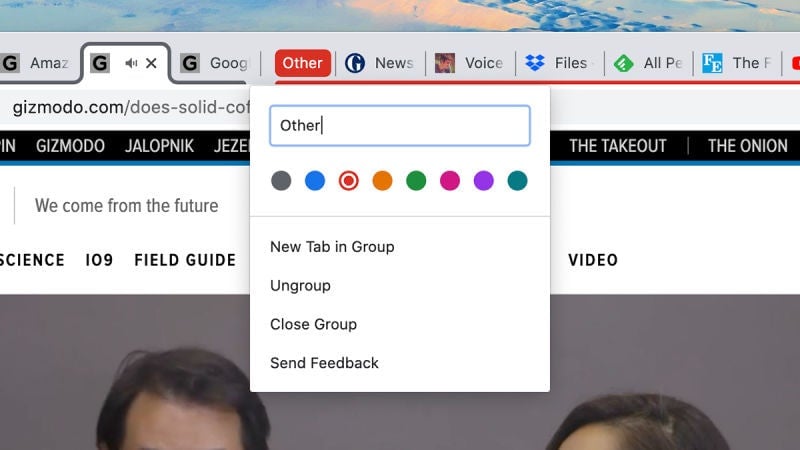 Puedes elegir entre ocho colores para tus grupos de pestañas