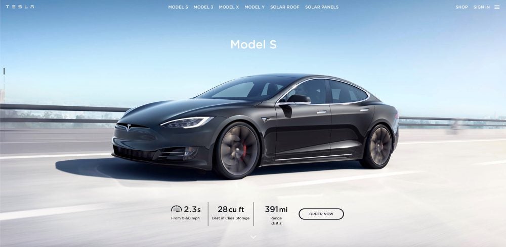 Image: La página web de Tesla