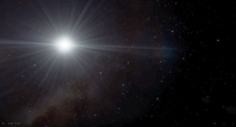 Animación con las órbitas de las dos estrellas en HR 6819 y el agujero negro que las acompaña (órbita roja).