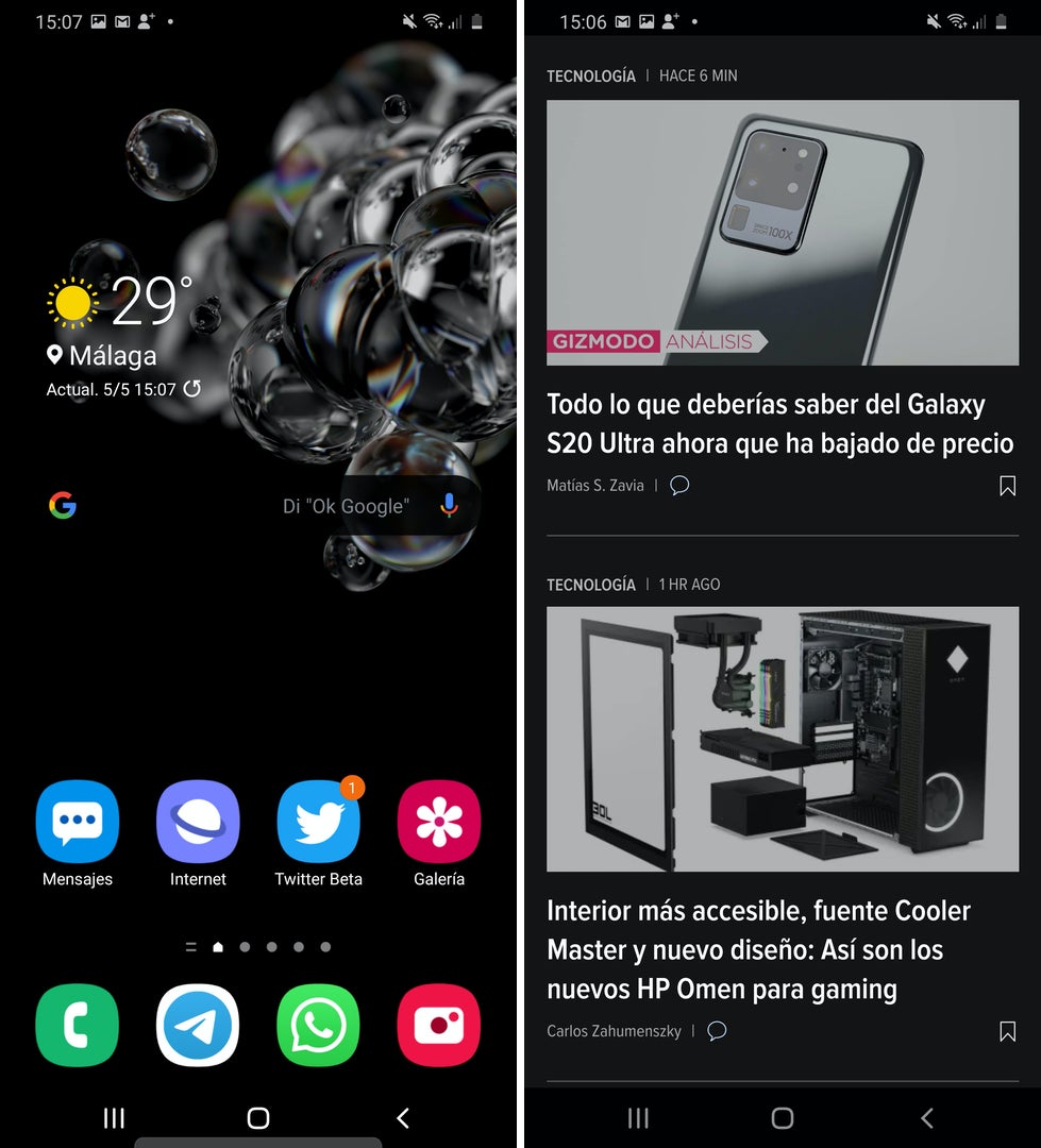 One UI 2.1 con el modo oscuro activado