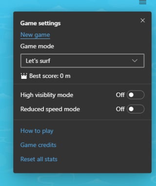 Las diferentes opciones del juego.