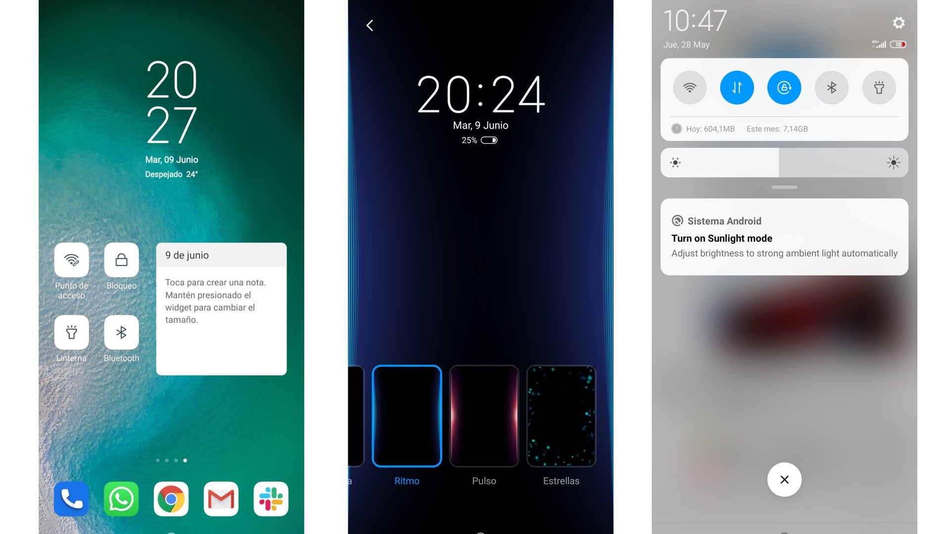 MIUI es una capa de personalización de Android muy completa. Una de las cosas más interesantes que podemos hacer es colocar accesos directos en nuestra pantalla de inicio a ciertas funciones que utilizamos frecuentemente, como el Bluetooth o la linterna (izquierda). Lástima que traiga demasiado bloatware y que las apps instaladas o los procesos internos del teléfono te bombardeen continuamente con mensajes que rozan el spam (derecha).