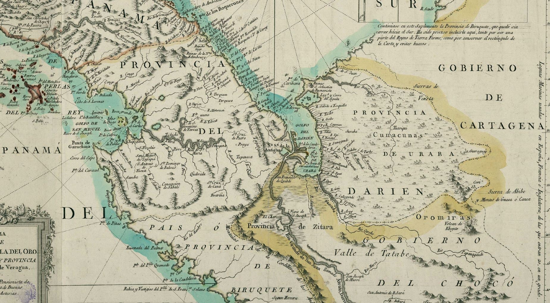 La provincia del Darién en un mapa de 1785