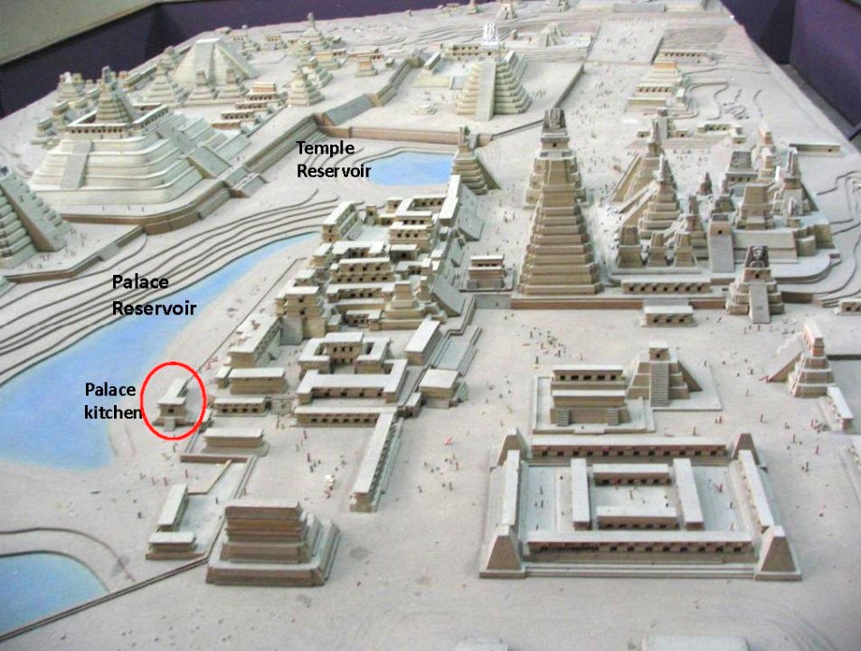 Maqueta donde se muestra la localización de las reservas de agua de Tikal.