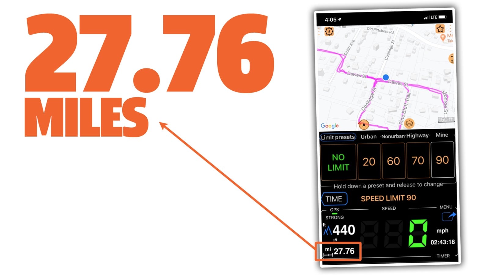 El alcance del Freeman es de 27,76 millas, o 44,68 kilómetros, en nuestras pruebas.