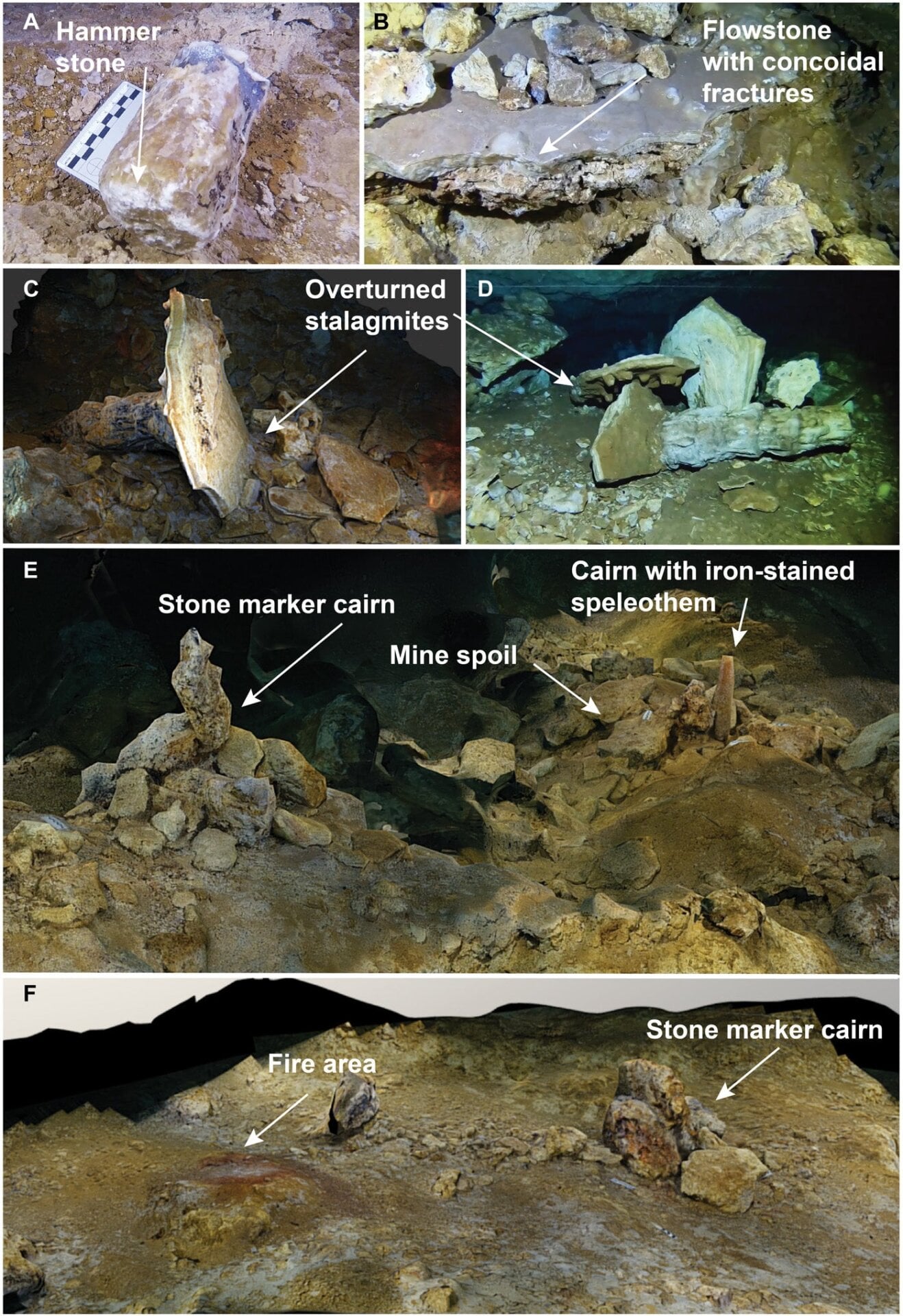 Reconstrucción 3D de la cueva de la Mina con algunos de sus principales puntos de interés arqueológico.
