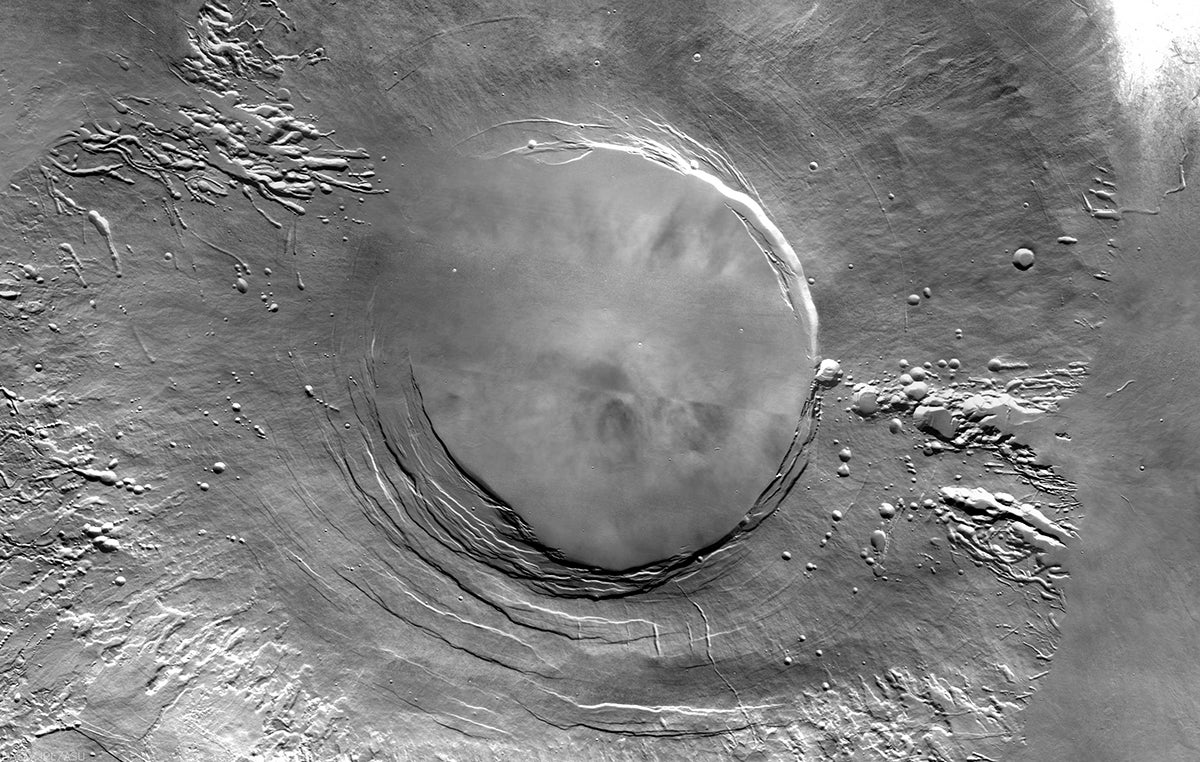 Imagen del Arsia Mons tomada por el instrumento THEMIS de la Mars Odyssey.