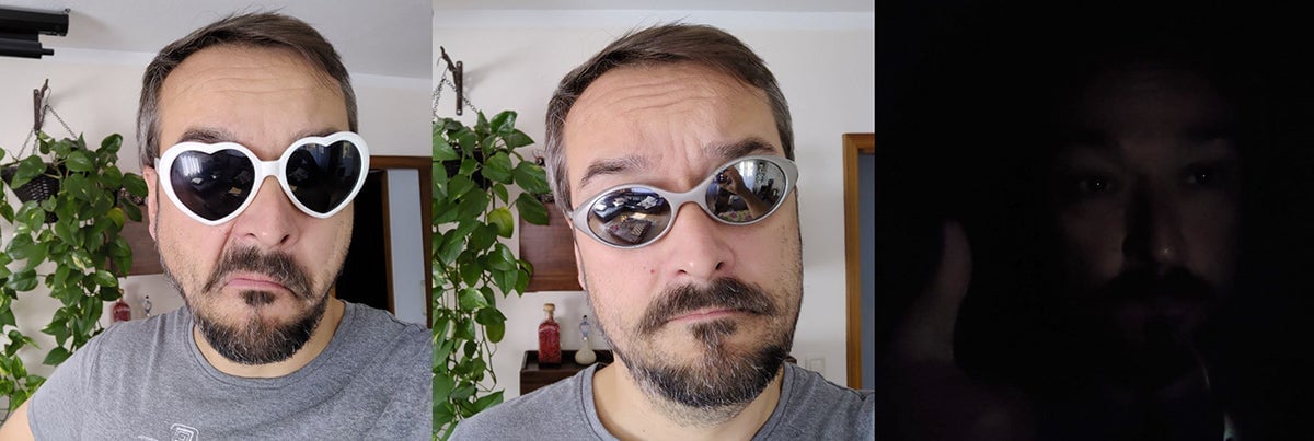 La cámara frontal desbloquea el móvil con gafas de sol y hasta en la más completa oscuridad, pero por motivos que desconozco no te reconoce cuando llevas unas gafas de sol enormes y ridículas que te tapan media cara. Yo tampoco me reconocería si me cruzara conmigo por la calle.