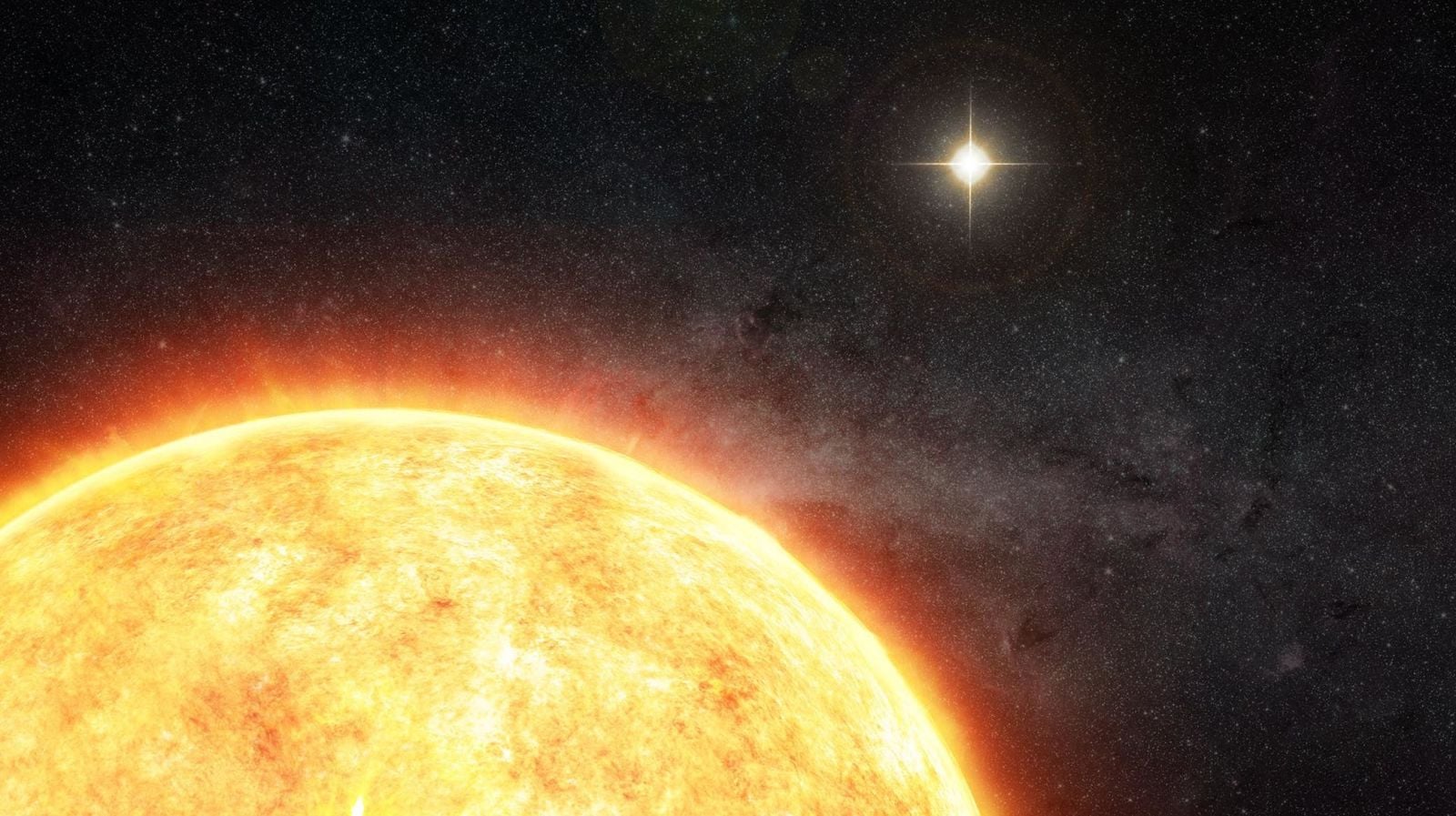 Representación artística de nuestro Sol, junto con su supuesto compañero solar