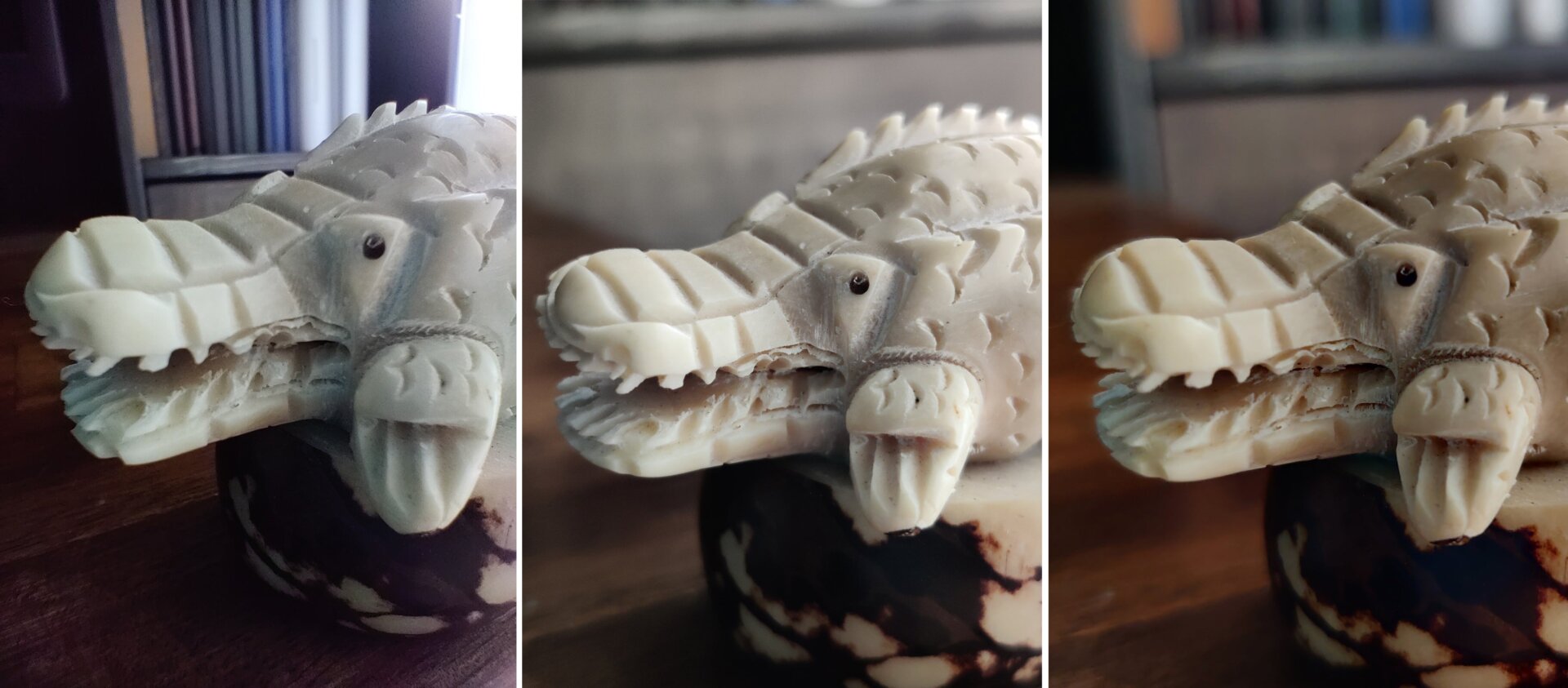 De izquierda a derecha, el mismo objeto fotografiado con la cámara macro, con la cámara principal con zoom 2X, y con cámara principal con la imagen recortada. ¿Para qué quiero una lente macro?