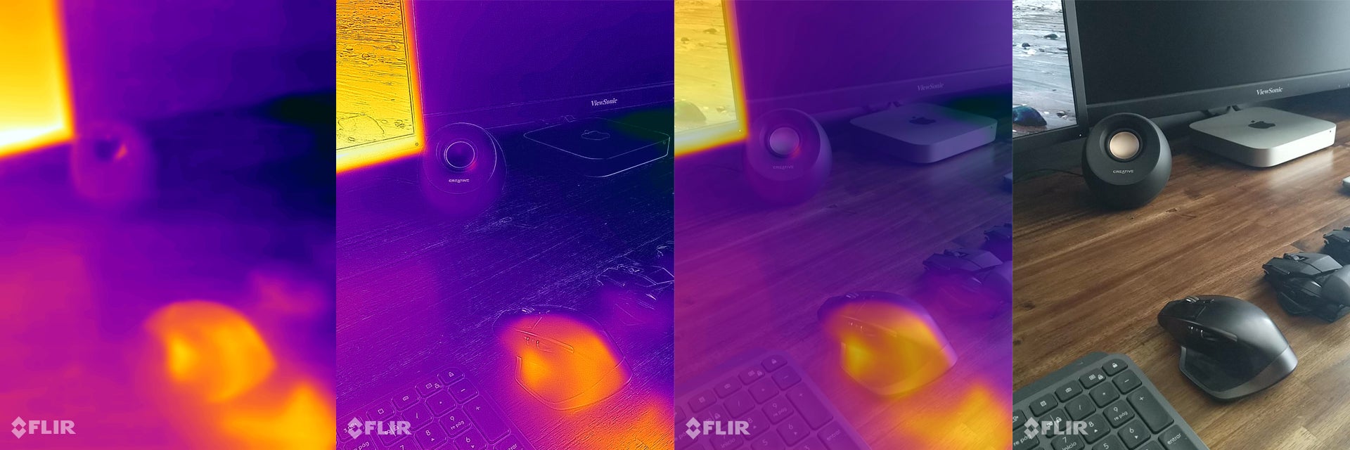 Con solo pulsar un botón en pantalla podemos cambiar la manera en la que el Cat 62 Pro combina la imagen térmica y la real. Podemos hacer que muestre solo la imagen térmica, la térmica con líneas superpuestas de lo que ven nuestros ojos, la térmica con la real superpuesta, o solo la real.