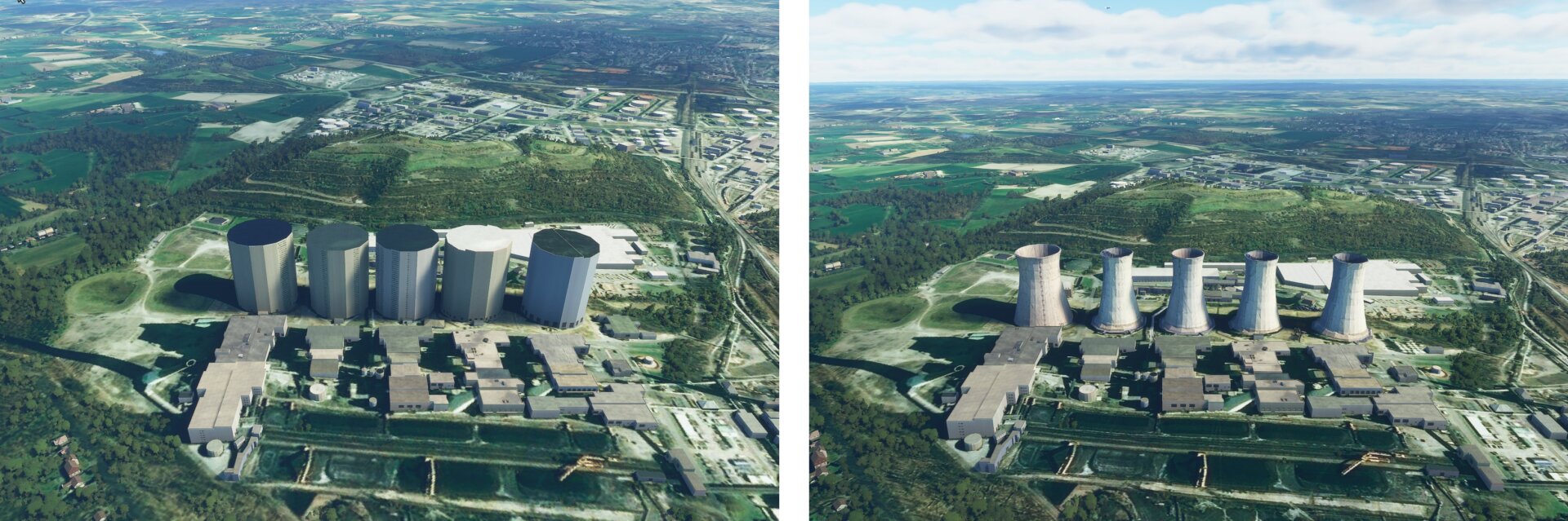 Las torres de refrigeración de la central eléctrica de Gelsenkirchen, en Alemania, antes y después