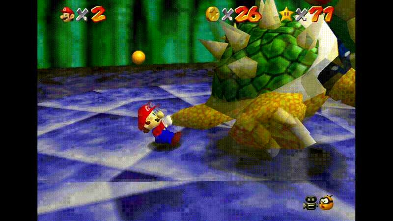Mario dice cosas diferentes cuando lanza a Bowser, dependiendo de la versión de Super Mario 64 que estés jugando