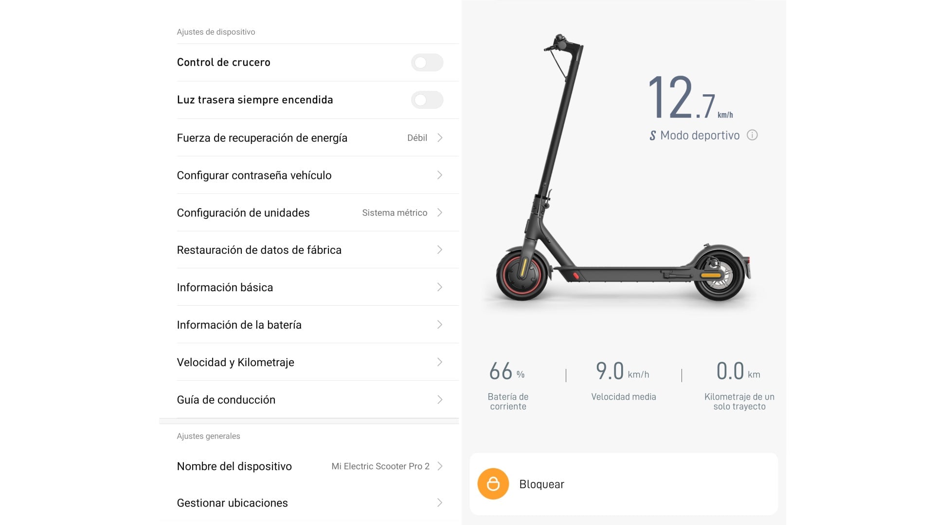 La aplicación Mi Home nos ofrece más opciones de configuración para el patinete.