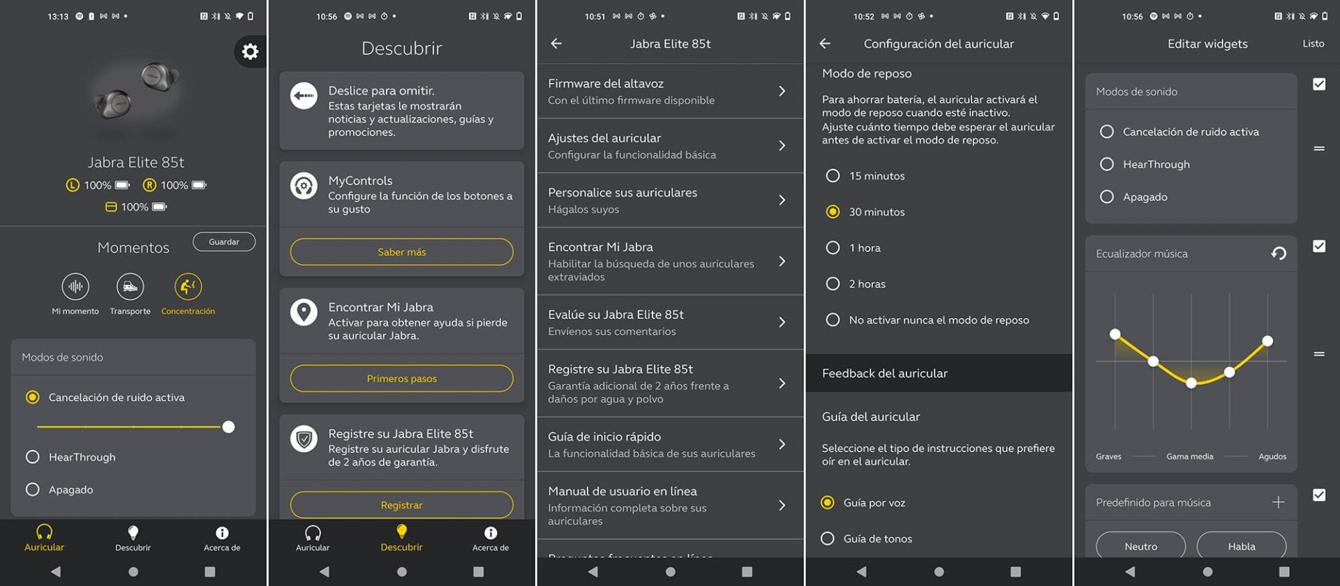 Un vistazo a las opciones de la aplicación Jabra Sound +