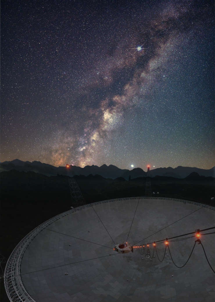 El radiotelescopio FAST de 500 metros en Guizhou, China.