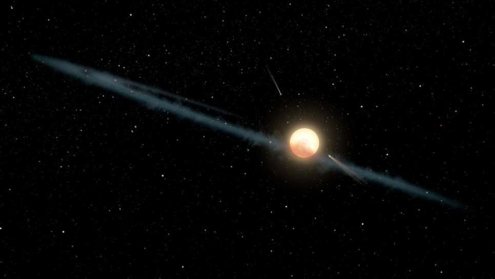 Representación del artista de un anillo polvoriento alrededor de la estrella de Boyajian