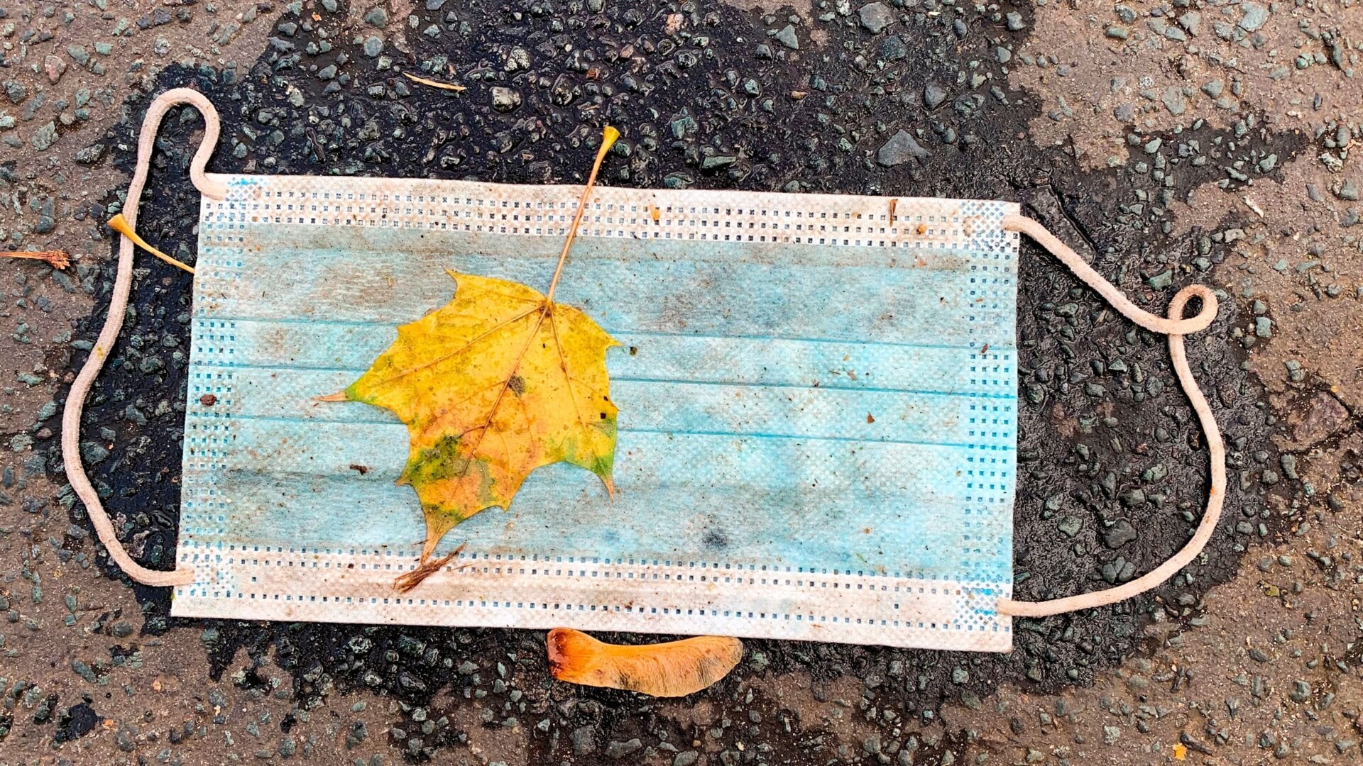 Foto de una mascarilla descartada, tomada durante la pandemia del covid–19.