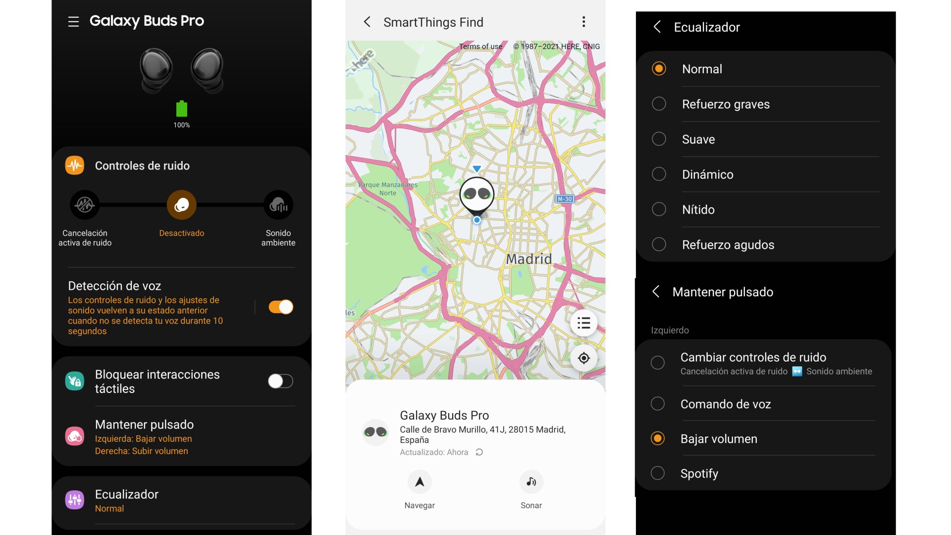 Algunas de las opciones que hay dentro de la aplicación Galaxy Wearable.