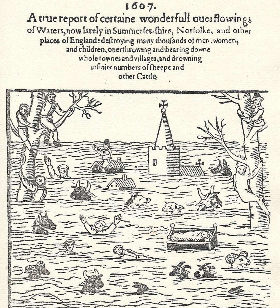 Una ilustración de la gran inundación de Bristol de 1607. 