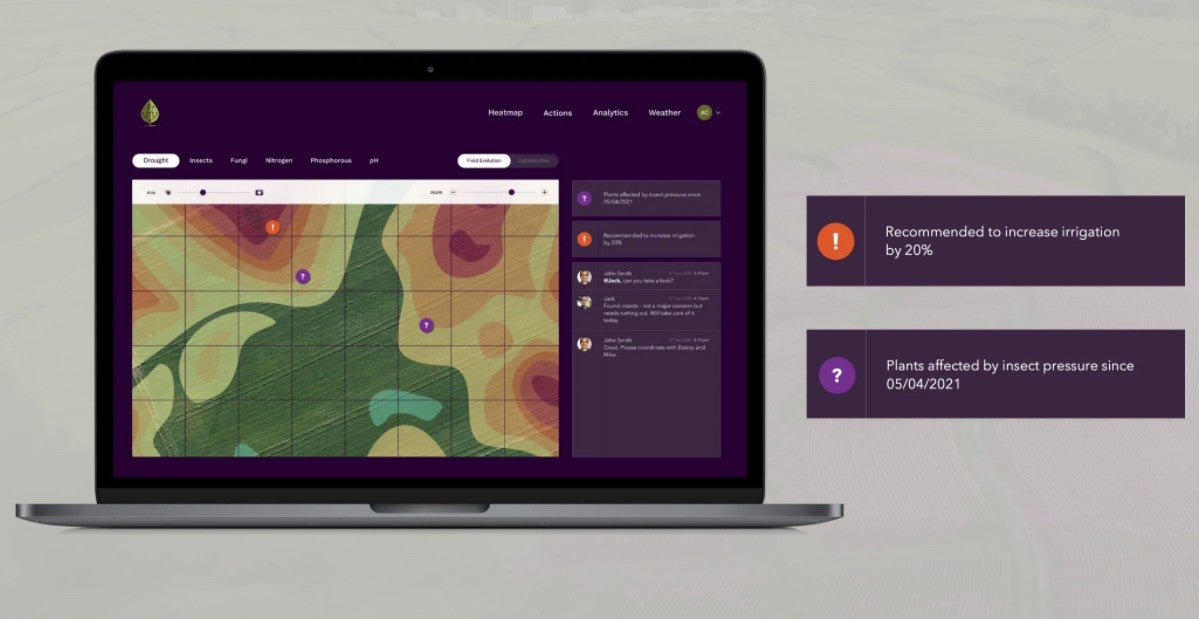 Gracias al sistema desarrollado por InnerPlant los agricultores pueden recibir alertas sobre diversos problemas de sus cultivos y consejos sobre cómo resolverlos. 
