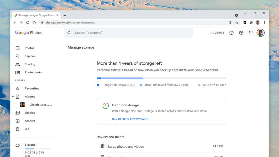 Google te dice aproximadamente cuánto espacio te queda, incluso en planes de pago.