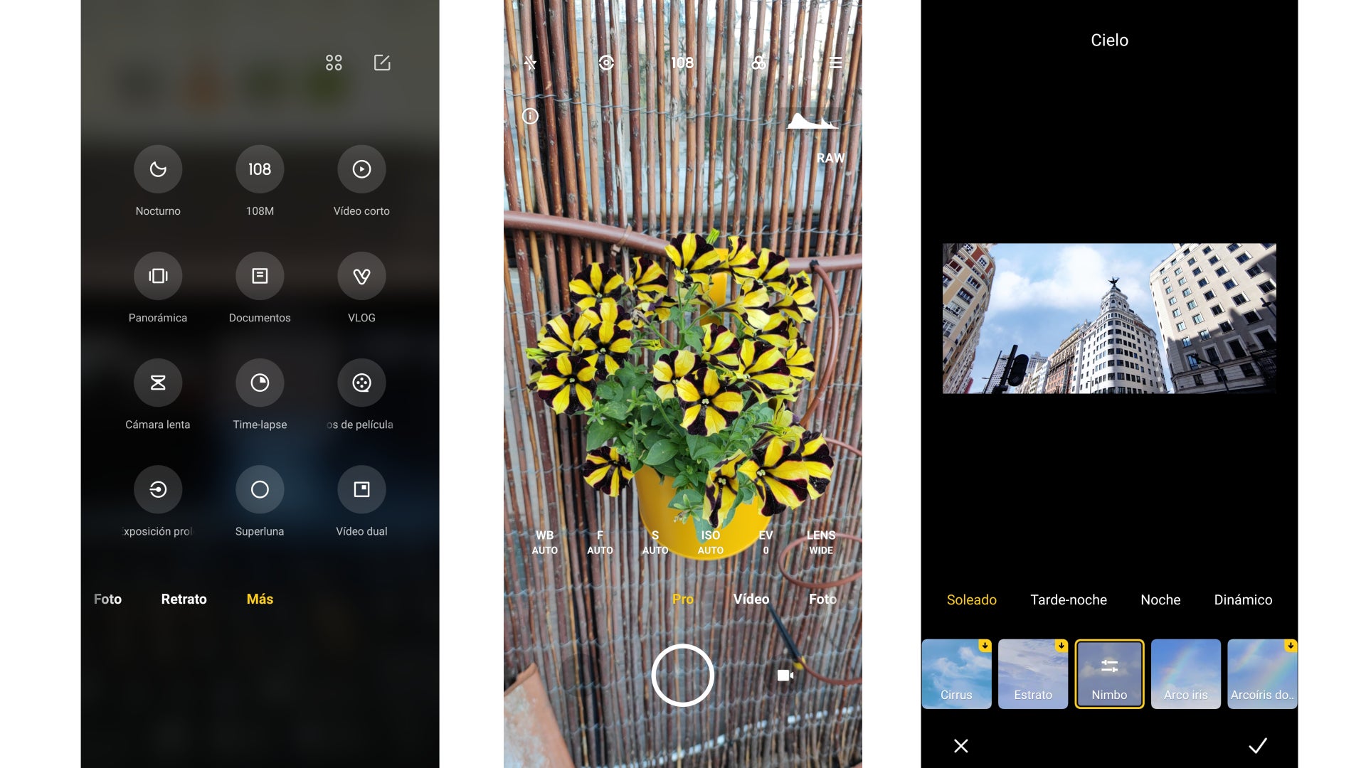 La app de la cámara es tremendamente completa y tiene opciones muy interesantes como el reemplazo de cielo.