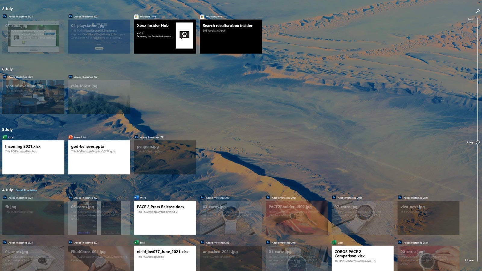 Tu Historial de Actividad no llegará a Windows 11.