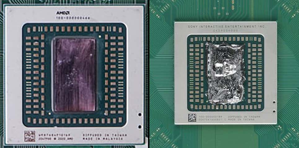 Izquierda: CPU AMD 4700S de Bodnara. Derecha: CPU Zen 2 personalizada de la PS5 de iFixit.
